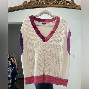 Wild Fable Cream and Purple V-Neck Sweater